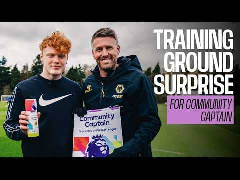 Kenzie surprised with Wolves' Premier League Community Captain award at training ground!