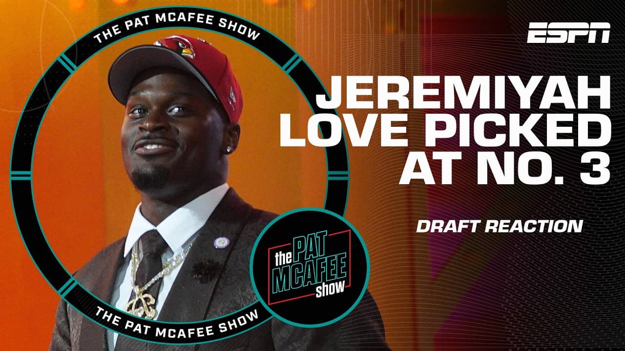 The Pat McAfee Draft Spectacular reacts to the Cardinals pick Jeremiyah Love at No. 3
