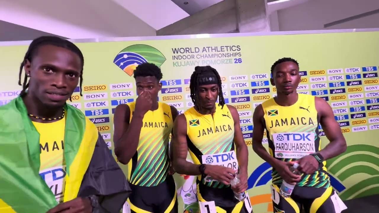 Jamaican Men's 4x400m Relay Team After Winning Bronze At 2026 World Indoor Championships