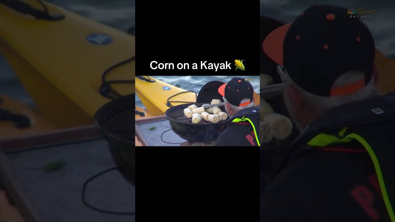 They’re grilling corn on a kayak in McCovey Cove 😂