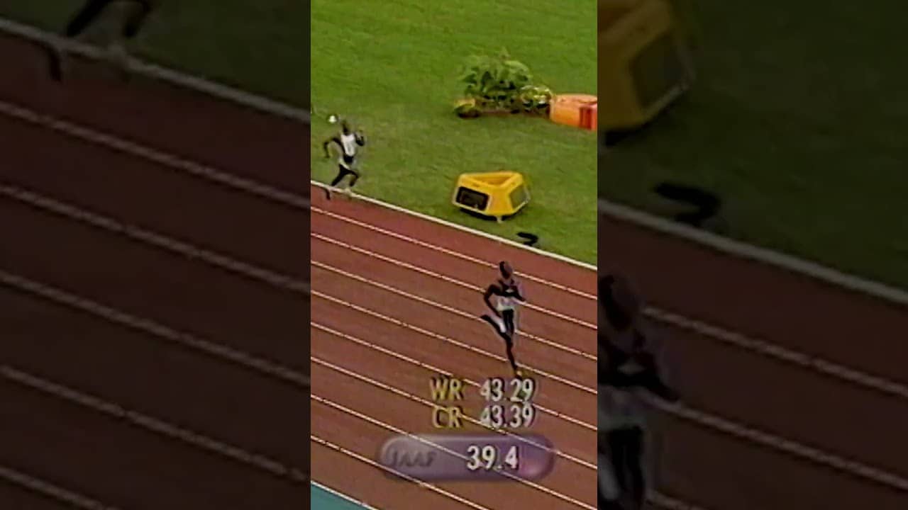 Michael Johnson’s 400m world record masterpiece at the 1999 #WorldAthleticsChamps 💫