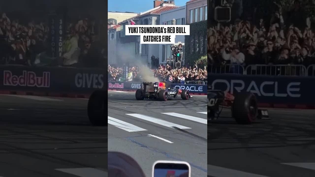 Yuki Tsunoda escaped from a burning car during a San Francisco show run 🏎️ (via @duanellave/IG)