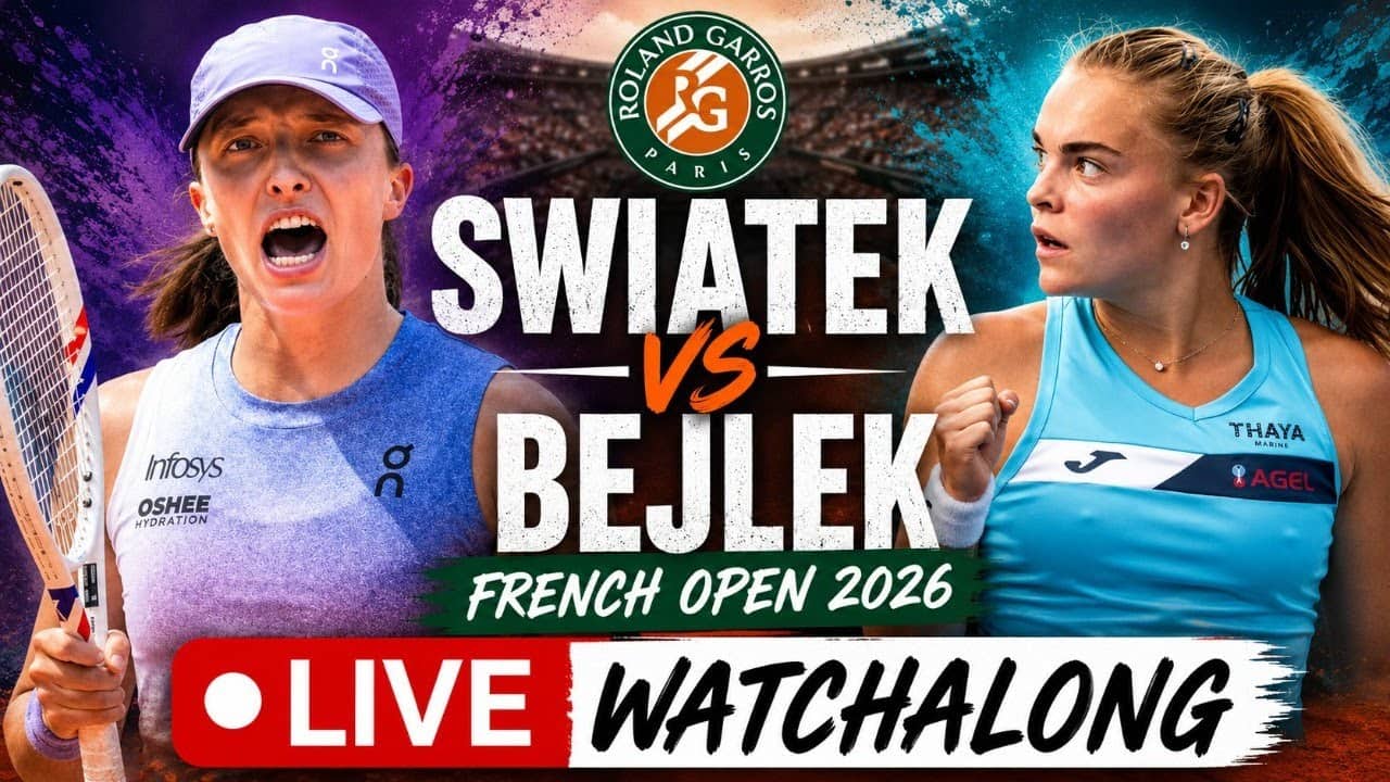 Iga Swiatek vs Sara Bejlek | French Open Round 2 | Roland Garros 2026 | LIVE TENNIS WATCHALONG