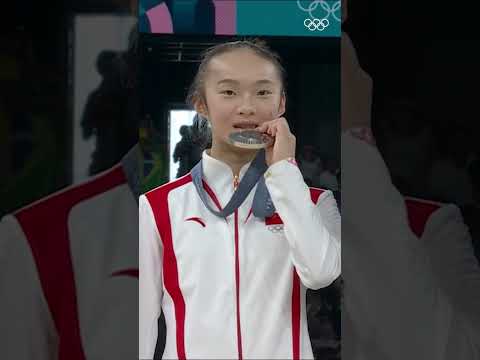Zhou Yaqin’s adorable medal bite moment at Paris 2024. 🥹 #Olympics