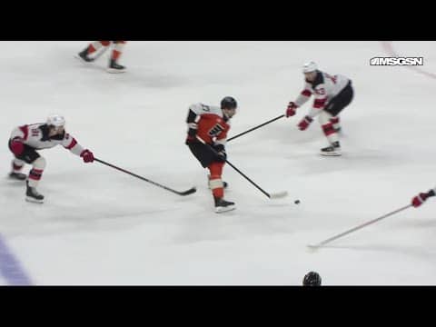 Tyson Foerster scores a goal against the New Jersey Devils (2nd goal)