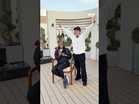 Surprise 🌹Ons Jabeur crashing Coco Gauff’s media day last year, priceless. #wta #tennis