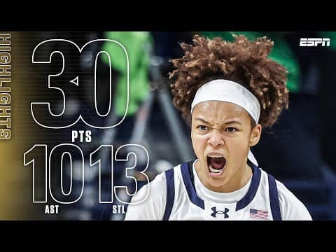 Hannah Hidalgo TRIPLE-DOUBLE HIGHLIGHTS 🎥 30 PTS, 10 AST & 13 STL in Notre Dame's win 😮‍💨 | ESPN CBB