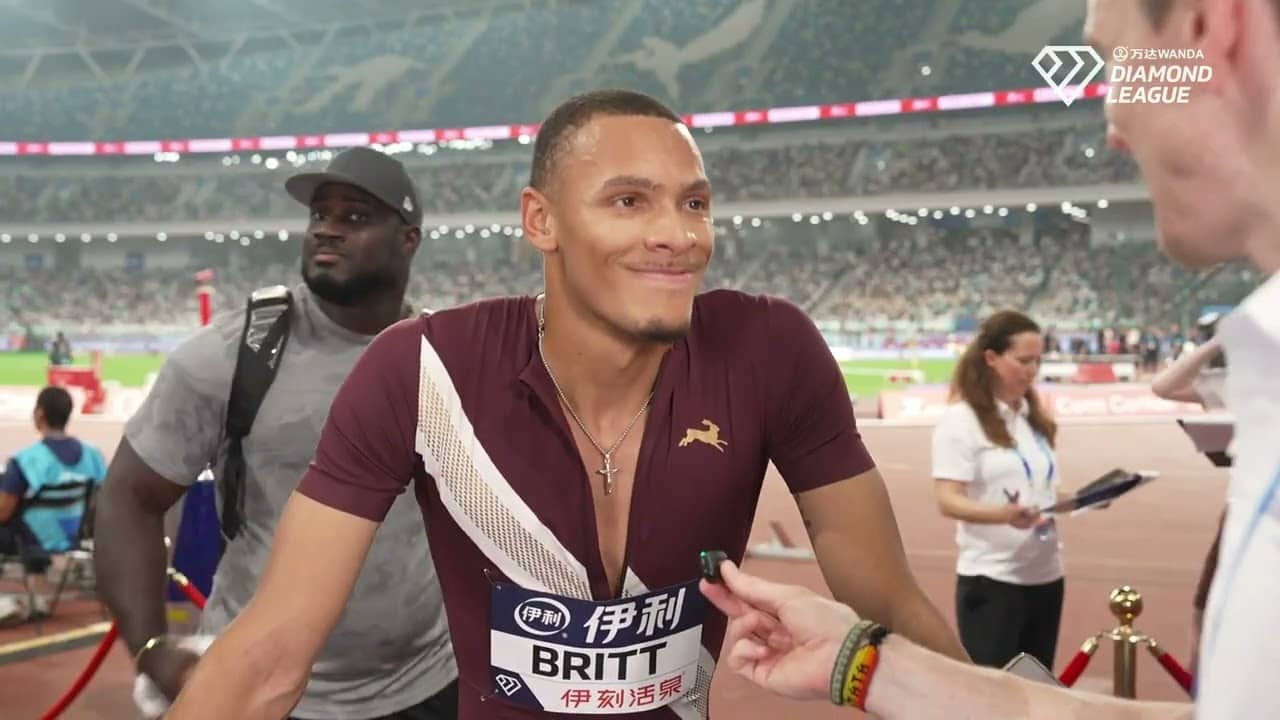 Jamal Britt Reacts To Fourth 13.07 Of 2026, Wins Men's 110mH At Xiamen Diamond League