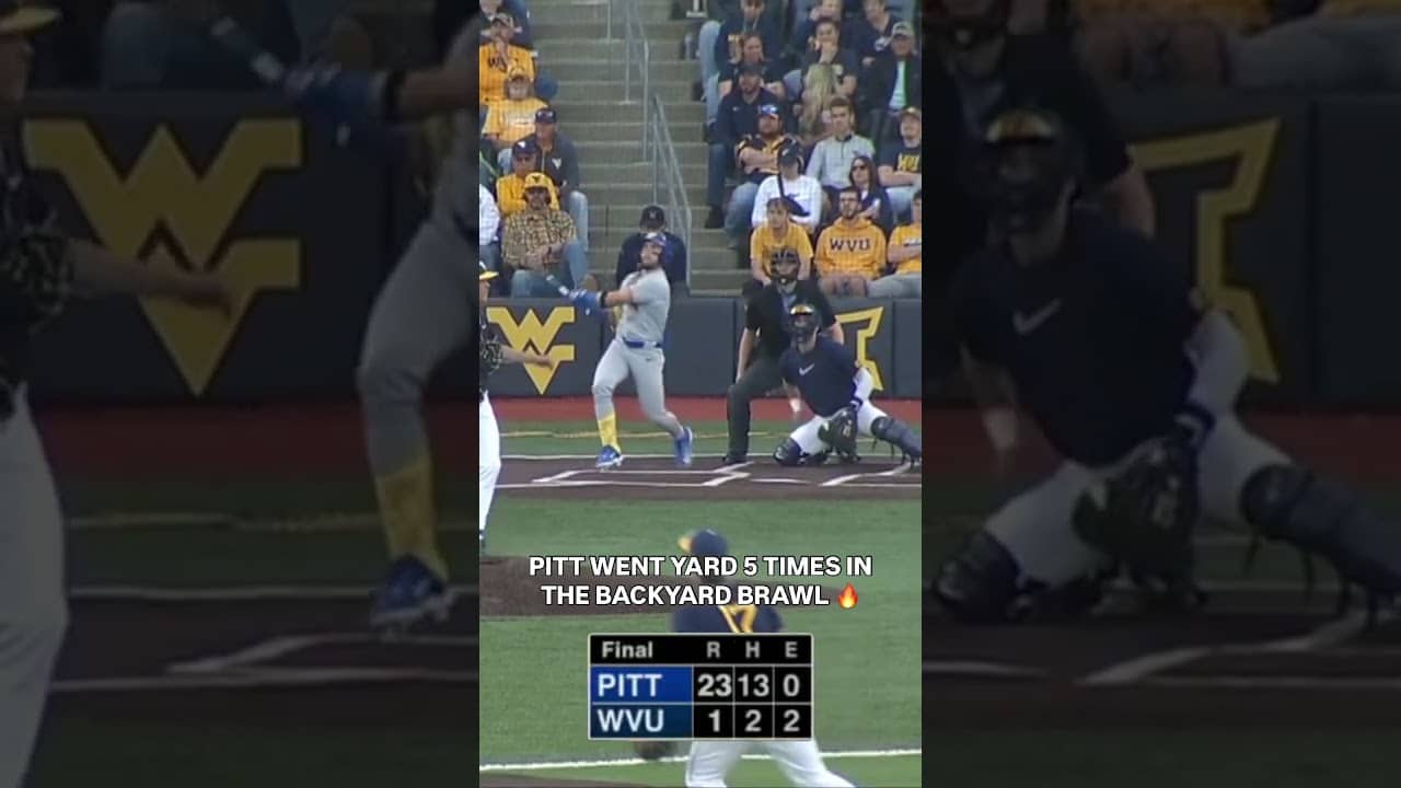 Pitt had NINETEEN runs by the fourth inning in a 23-1 rout at West Virginia😮💨 #pitt #baseball