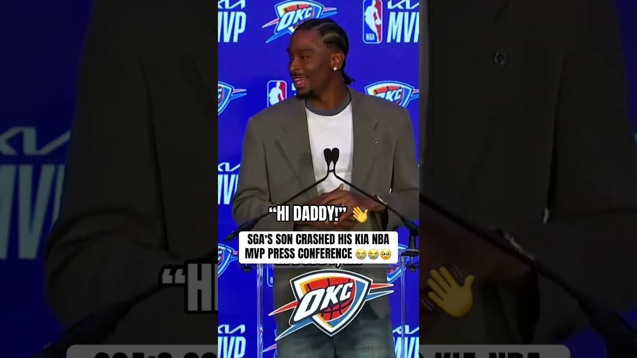 Adorable moment between Shai and his son, Ares, as he accepts his Kia NBA MVP announcement 🥹
