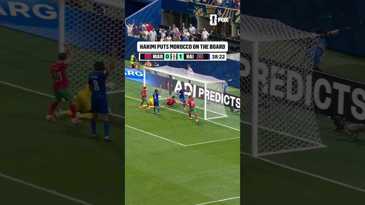 Achraf Hakimi scores Morocco's first goal of the match vs Haiti