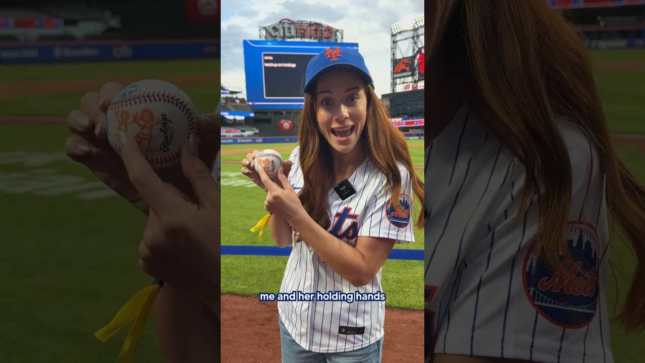 Whitney Leavitt's kids designed her first pitch ball 🥹🧡💙 #Mets #SLOMW #Momtok