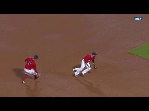 BAL@BOS: Pedroia hustles to field grounder, get out