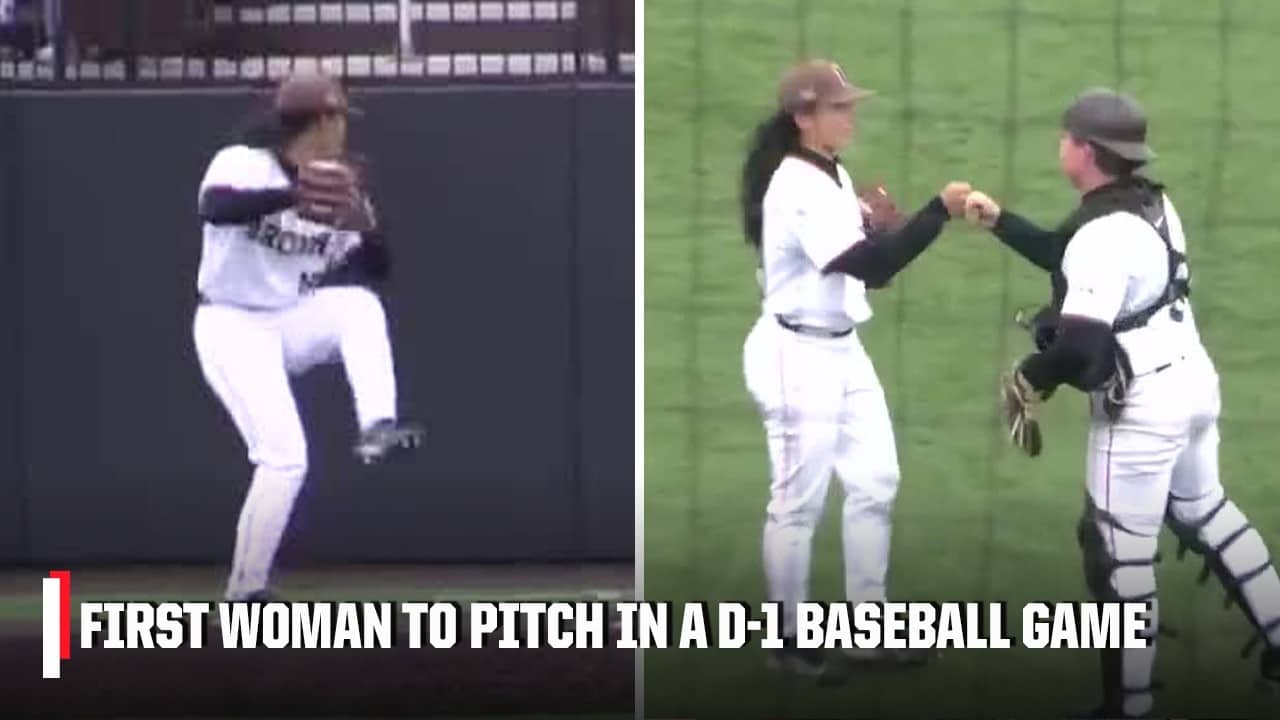 HISTORY MADE 👑 Olivia Pichardo becomes FIRST WOMAN to pitch in a D-I baseball game | ESPN