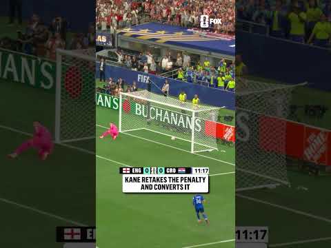 Harry Kane retakes the penalty after the Croatian goalkeeper came off the line early and converts it