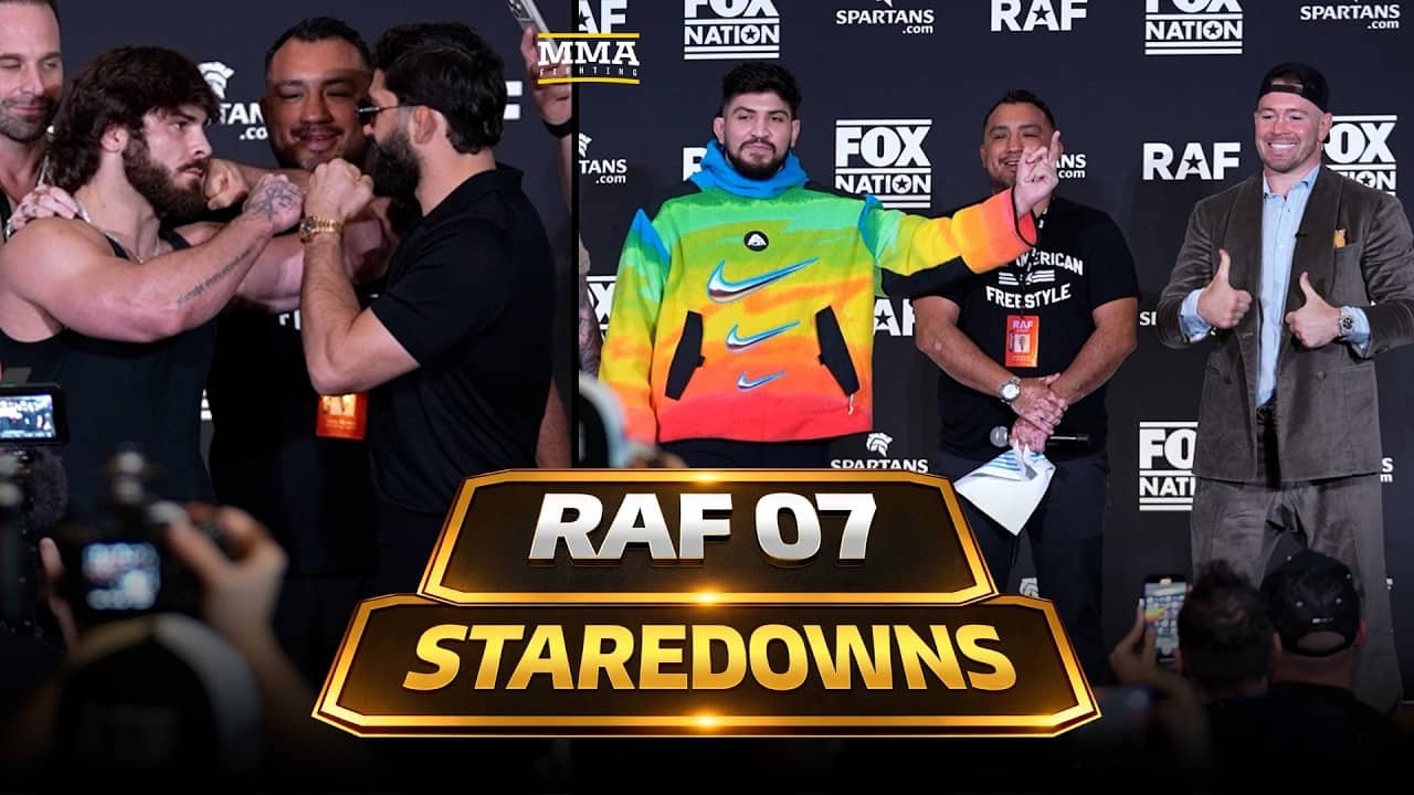 RAF 07 Staredowns: Tsarukyan vs Poullas Have INTENSE Faceoff, Danis And Covington Scuffle