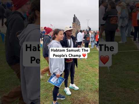 NCAA Champ Habtom Samuel takes some time for the fans at #NCAAXC25. #CollegeXC