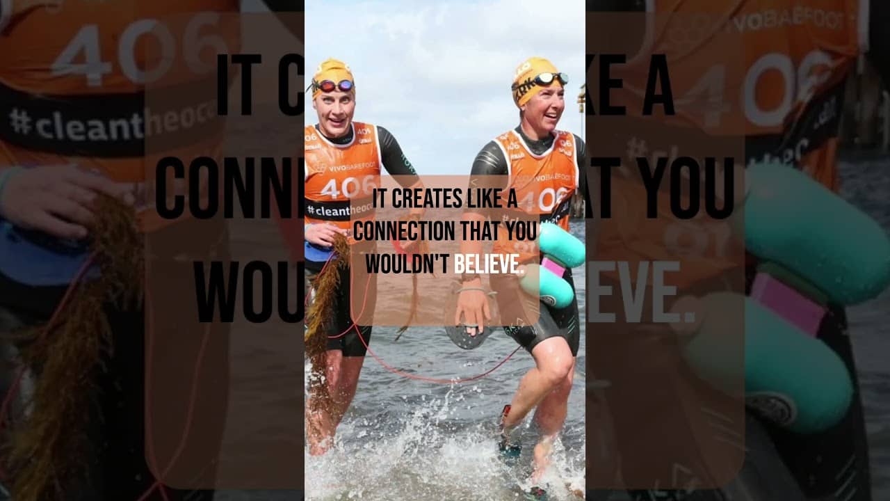 One partner's high, one's low. You take turns pulling each other through. That's swimrun.