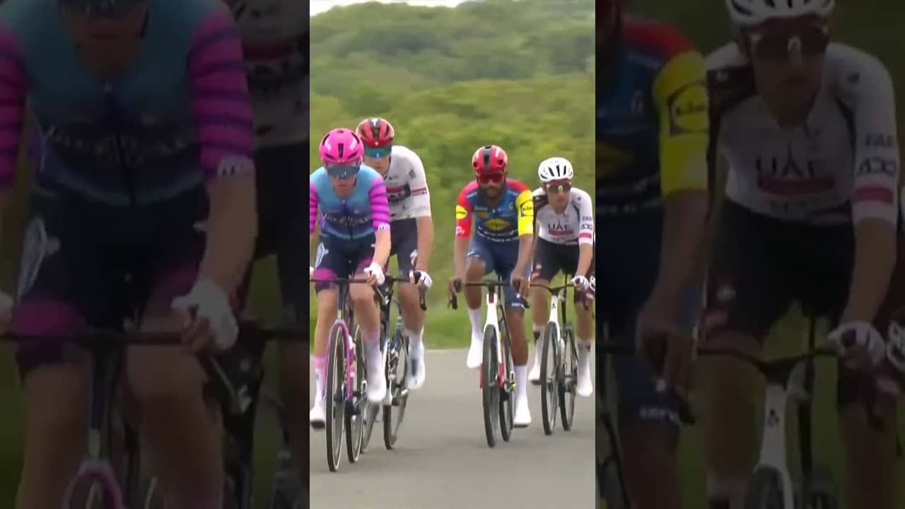 No messing 👊 A Movistar Team rider sends a stray balloon into row Z 🎈⚽️