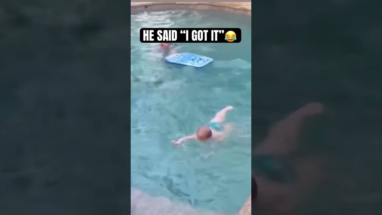 BABY SWIMS OUT OF POOL BY HIMSELF!