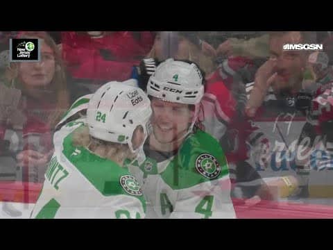 Miro Heiskanen scores a goal against the New Jersey Devils