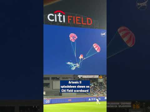 Artemis II returns home, as seen as on the Citi Field scoreboard during the Mets game on Friday 🌕