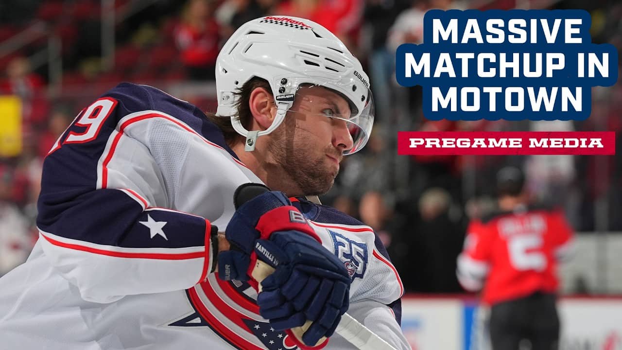 Adam Fantilli, Boone Jenner and Head Coach Rick Bowness | Pregame Media