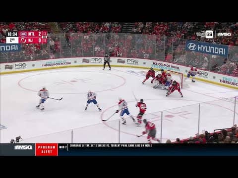 Lane Hutson scores a goal against the New Jersey Devils