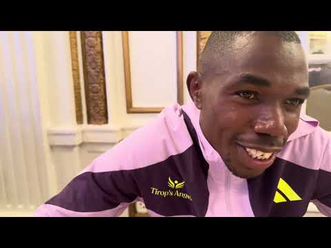 Benson Kipruto talks before the 2026 Boston Marathon