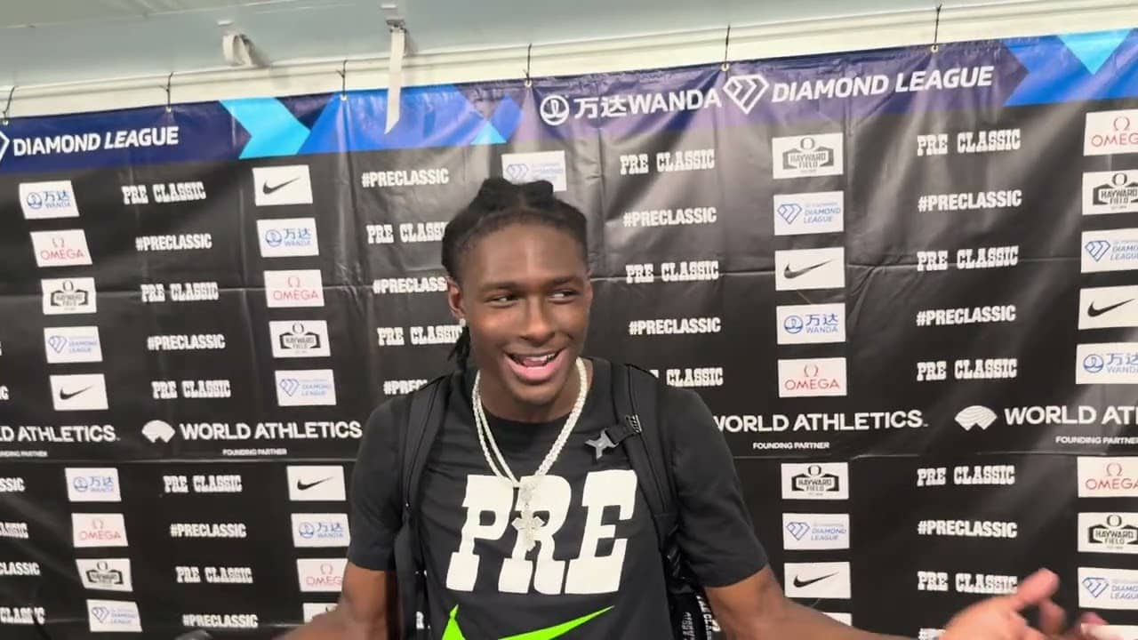 Tate Taylor after his big 200 meter win at the Prefontaine Classic 