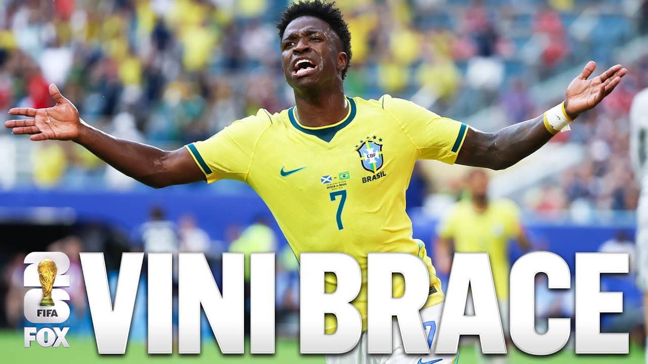 Brazil's Vinícius Júnior scores TWICE before the break against Scotland 😤