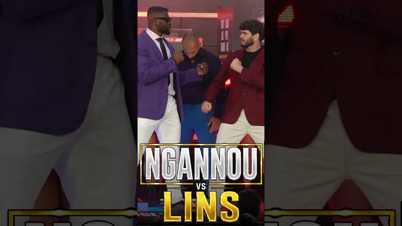 Francis Ngannou nearly goes nose-to-nose with Philipe Lins in staredown | Rousey vs. Carano