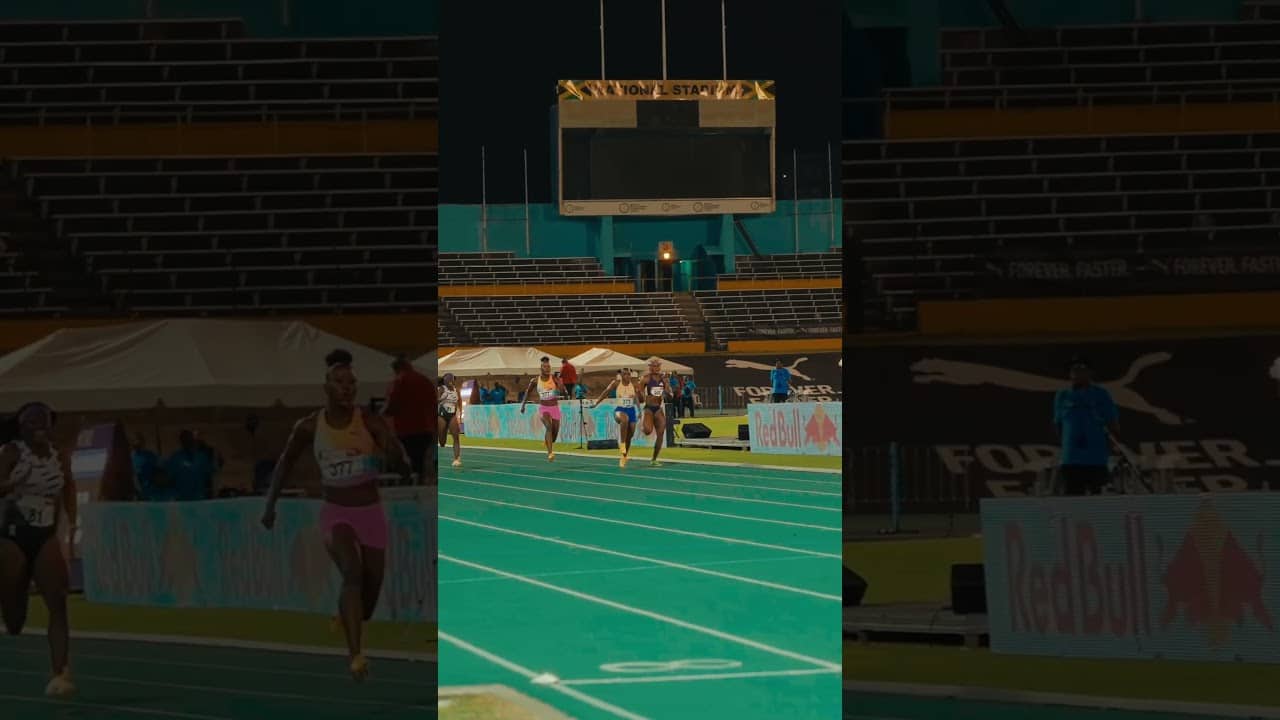 Shericka Jackson and Tina Clayton putting on a show at the Jamaican Champs 🔥