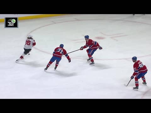 Timo Meier scores a goal against the Montréal Canadiens