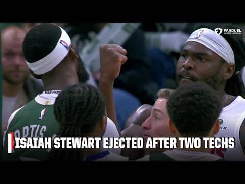 Isaiah Stewart EJECTED after picking up TWO TECHS + SCRUM with Bobby Portis | NBA on ESPN