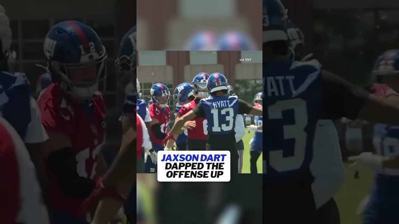 Jaxson Dart made sure to embrace the offense during OTAs #nfl #newyorkgiants #nygiants