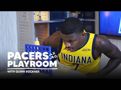 Kam Jones Joins Quinn Buckner for a Game of Connect 4 in the Pacers Playroom