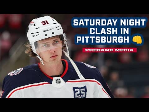 SATURDAY NIGHT CLASH AGAINST THE PENS 😤 Zach Werenski, Kent Johnson, HC Rick Bowness | Pregame Media