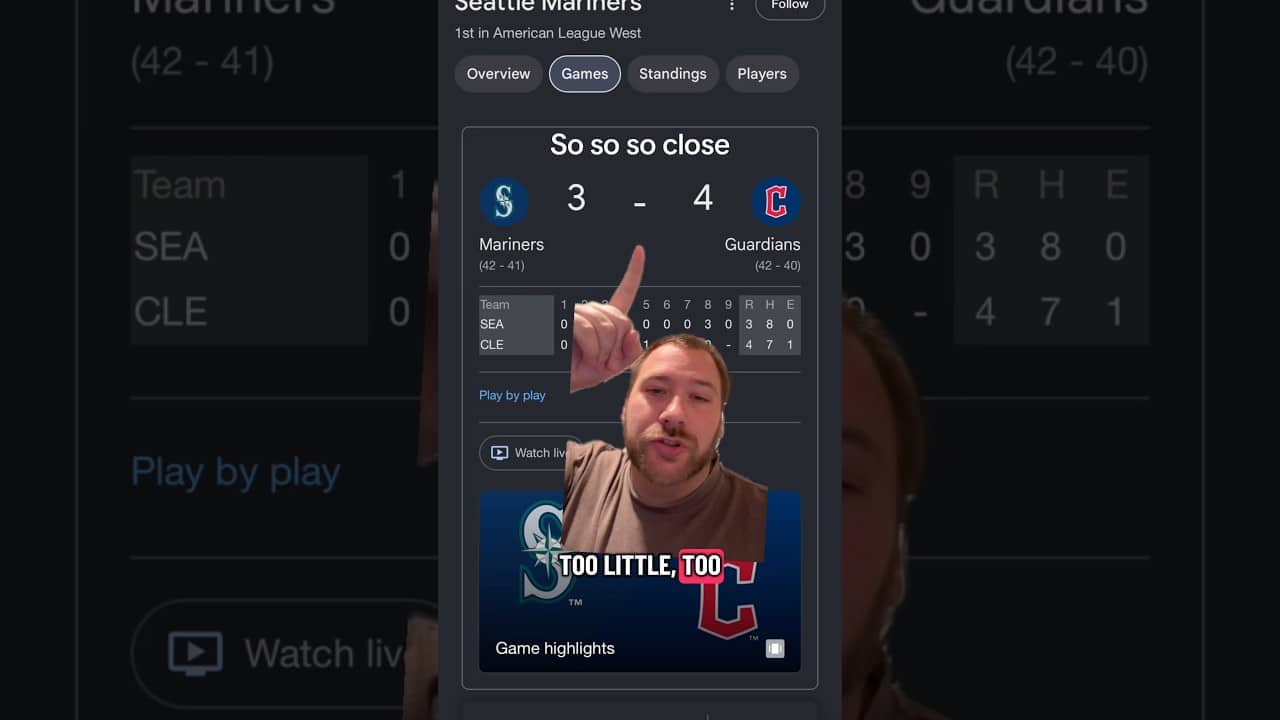 Mariners ALMOST make the comeback vs Guardians