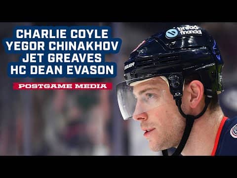 Charlie Coyle, Yegor Chinakhov, Jet Greaves and Head Coach Dean Evason | Postgame Media