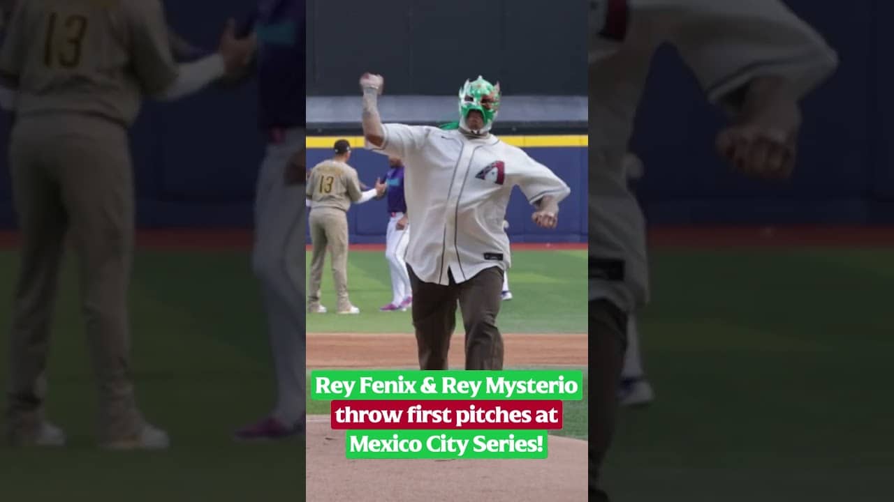 Rey Fenix and Rey Mysterio pulled up to throw out the first pitches at the #MexicoCitySeries