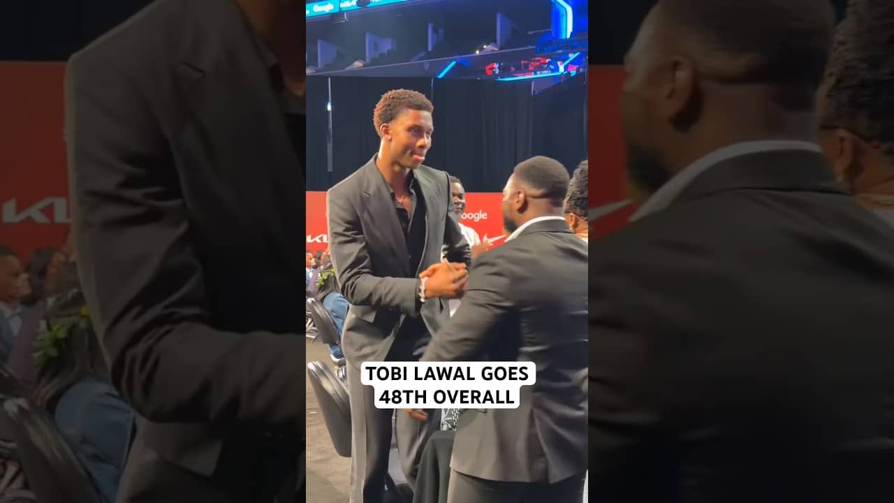 Tobi Lawal hears his name called at the 2026 NBA Draft