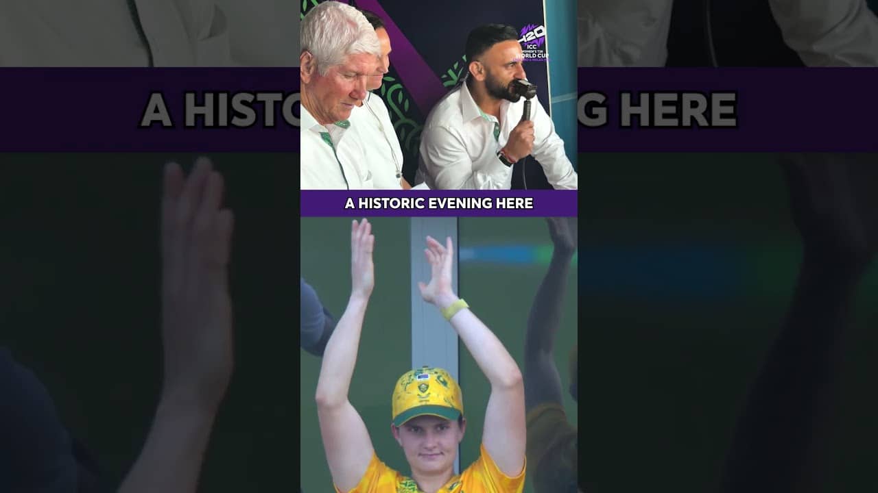 Jatin Sapru on the microphone for Tazmin Brits' special moment at the #T20WorldCup 😍