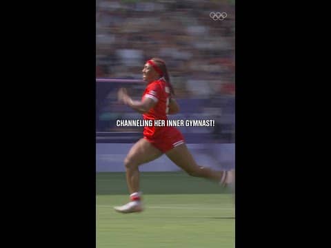 Charity Williams bringing gymnastics flair to rugby 7s. 👀🤩  Her salute? A 🫶. #Olympics #Paris2024