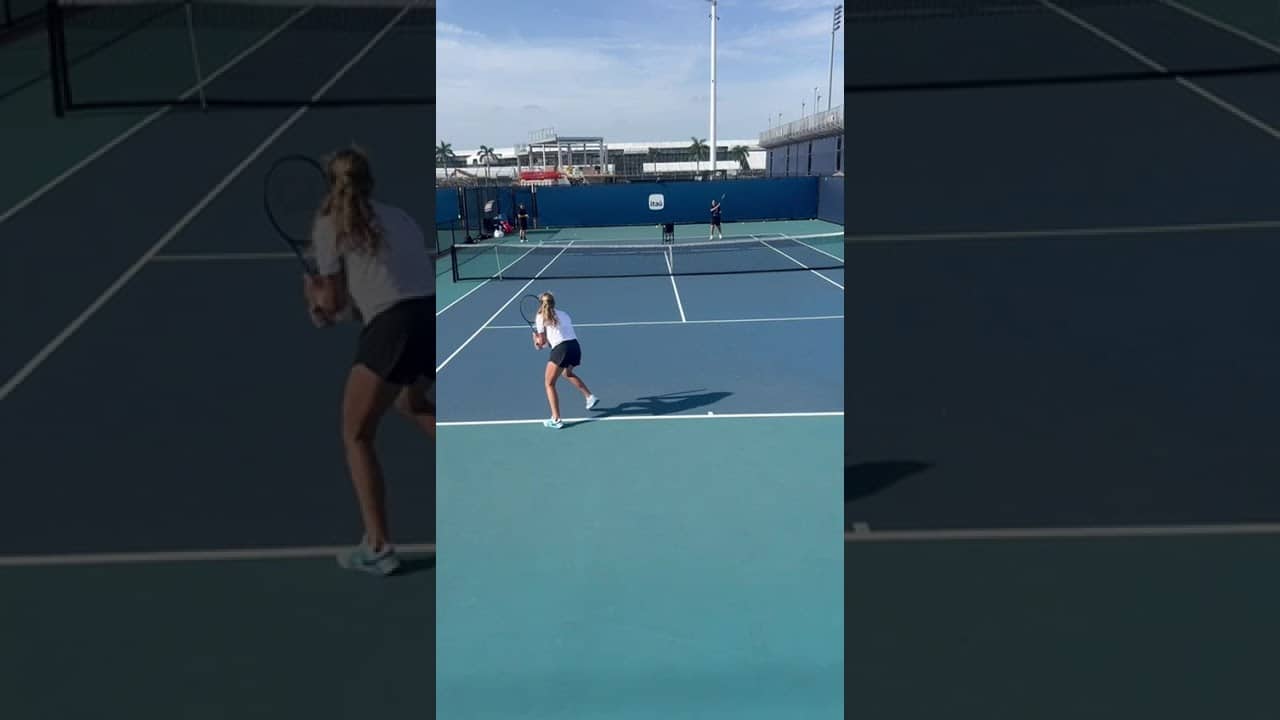 Mirra Andreeva works on her drop shots in Miami alongside coach Conchita Martinez #MiamiOpen #Tennis
