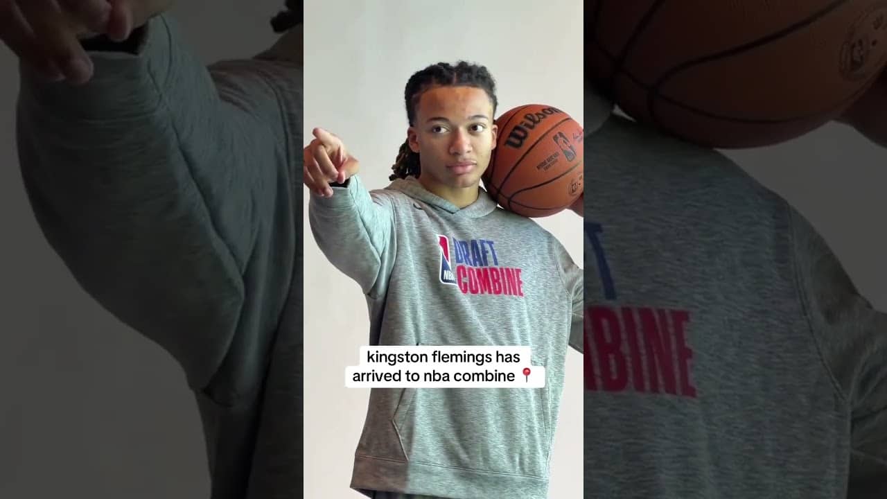 Kingston Flemings posing for his portraits at aws nba draft combine 🏀
