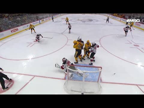 Connor Clifton scores a goal against the New Jersey Devils