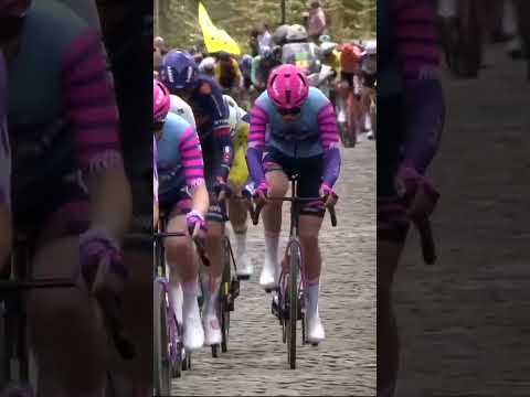 Wout van Aert drops the hammer on the Kemmelberg and look who’s in his wheel 👀🔨