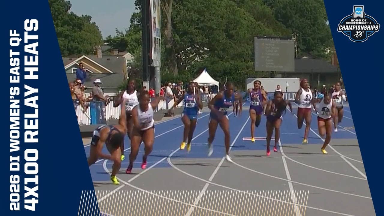 Every women's 4x100 meter relay heat from the 2026 NCAA Division I East First Round track meet