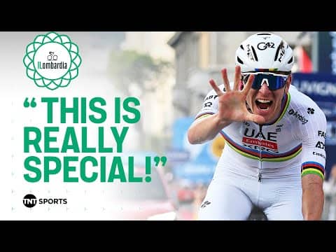 Tadej Pogacar reacts after making history and winning Il Lombardia five times in a row 🤯 🐐